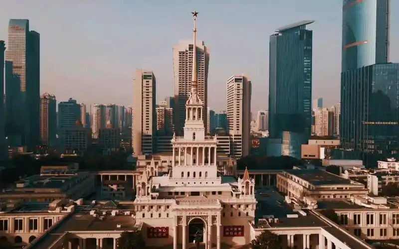 航拍上海展览中心俄罗斯建筑风格1954年建造原中苏友好大厦