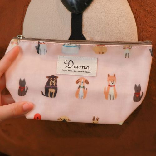 韩国进口正品dams防水清新可爱动物小狗化妆包袋收纳包洗漱包便携