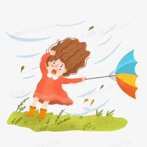 手绘卡通被大风吹的人插画免抠元素