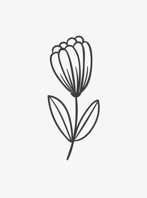 黑色手绘小花线条简笔画