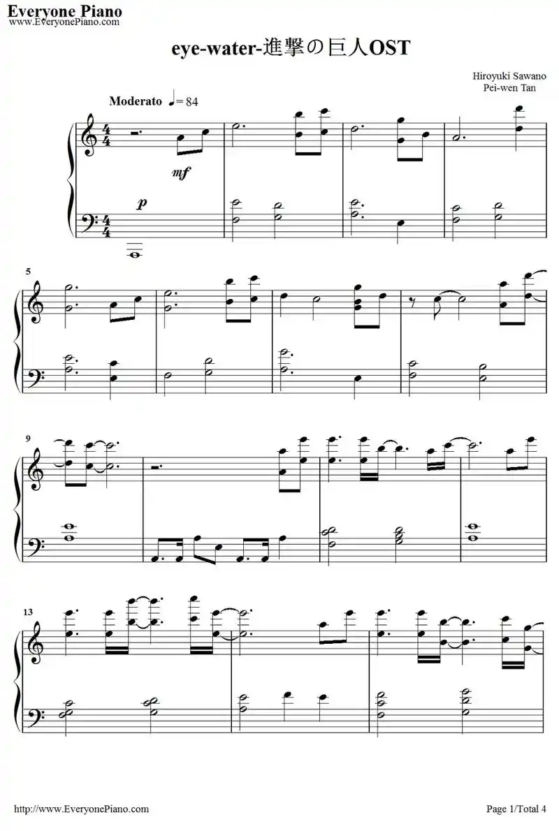 钢琴 #五线谱 #eyewater #泽野弘之 和call - 抖音