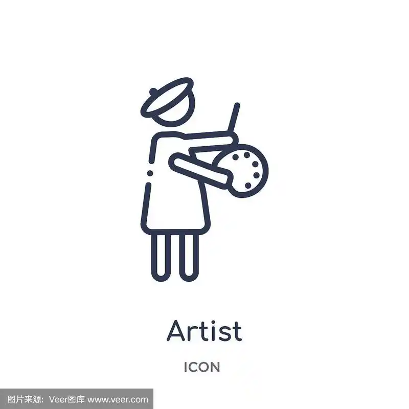 细线艺术家图标孤立的白色背景.艺术家时尚插图