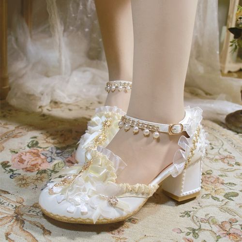 花嫁lolita鞋子正品一夜物语原创茶会高跟鞋粗跟百搭仙女洛丽塔鞋(去