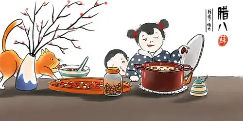 宣传海报春节习俗彩色卡通手绘新春腊八节传统美食腊八粥原创插画海报