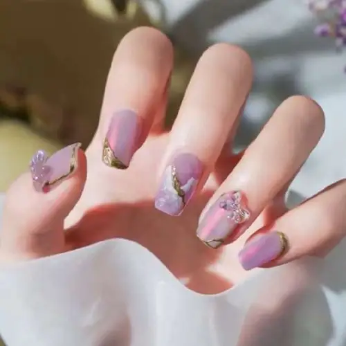 小红书爆款当季最火网红磨砂极光蝴蝶魔镜粉金属边仙女风美甲