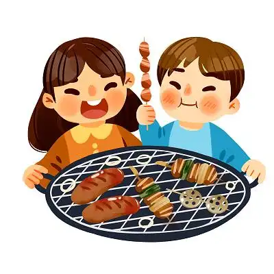 吃烧烤卡通人物烧烤节夏天png素材烧烤元素