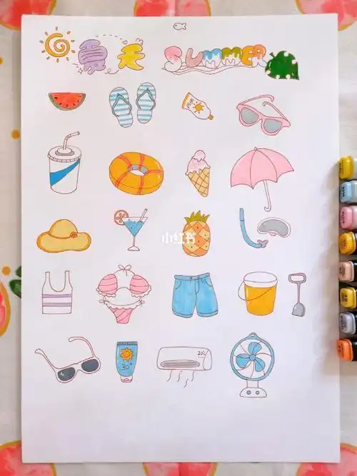 91夏日手账素材|简笔画手账简笔画夏天去哪玩绘画小清新简笔