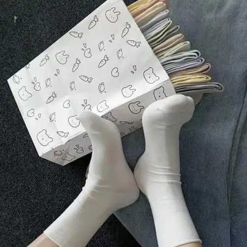 糖果色白袜子女长绒棉ins潮春秋夏长筒松口月子袜日系学生中筒袜