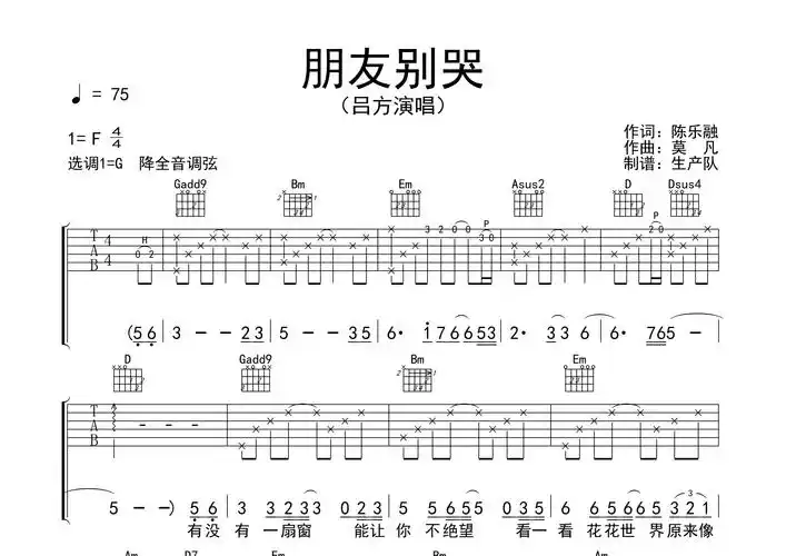 朋友别哭(原版吉他谱)【怀旧经典】吉他谱(图片谱,弹唱,原版,前奏)_吕