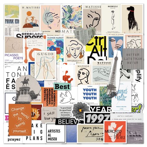 50张法式波普艺术拼贴手账贴画笔记本平板电脑水杯滑板车吉他贴纸