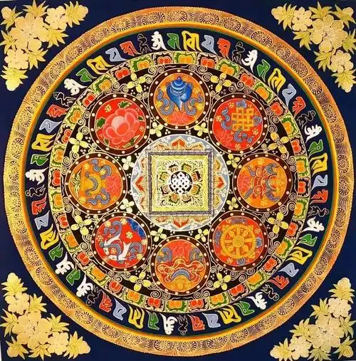 《佛家八宝》精美无瑕疵,纯手工绘制,布图精美,画工相当的细腻.