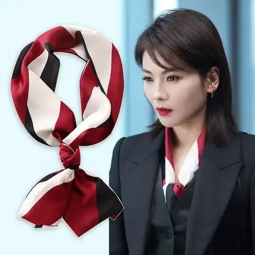 职业装同款丝巾小长条女百搭西装细窄春秋夏薄款刘涛酒红色长围巾