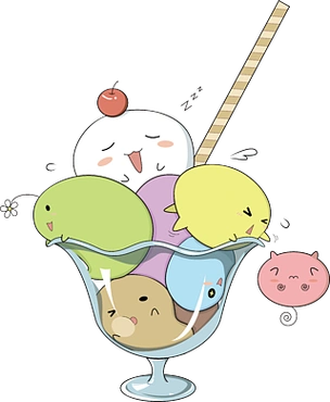 手绘q版可爱卡通小清新零食芭菲之战矢量图