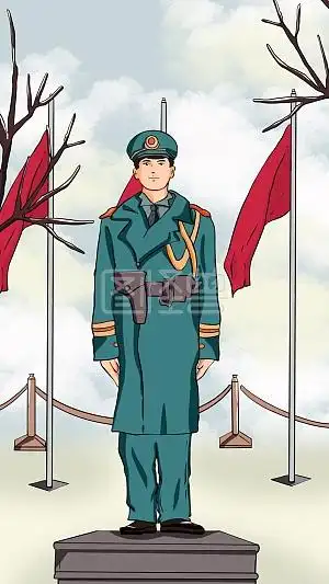 图怪兽原创元素 党政 卡通 建军节 军人 站岗 红旗元素