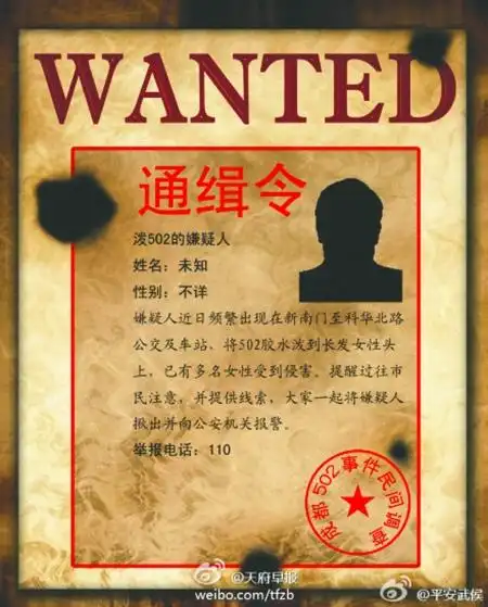 武侯警方官方微博@平安武侯发布的"通缉令"