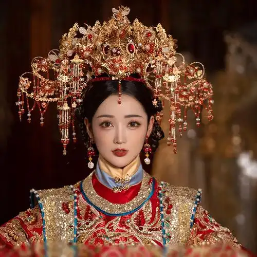 明制秀禾服头饰新娘发饰2022新款凤冠显脸小中式大气结婚奢华霸气