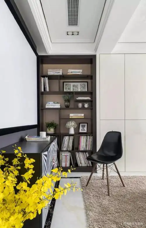 105平简约中式书房背景墙禅意大方!功能区中式现代功能区设计图片赏析