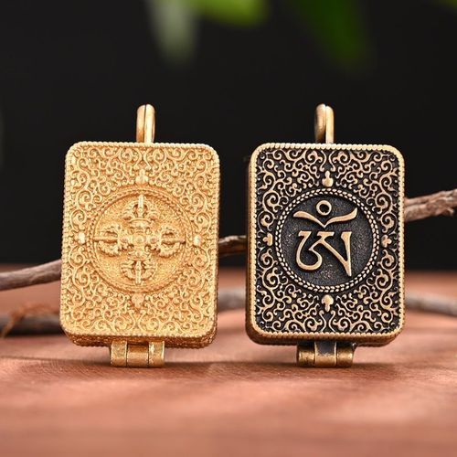 金刚杵方形嘎乌空心可装护身符文男女项链吊坠铜平安符盒可打开