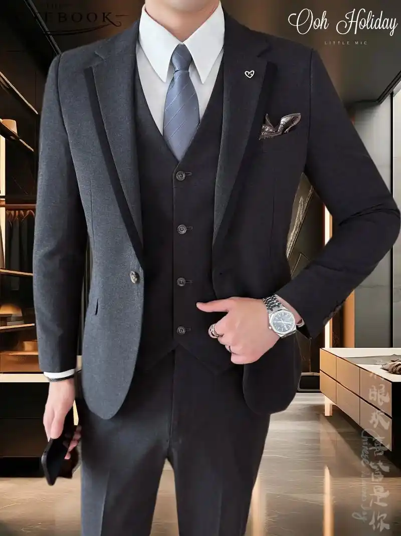 男神们～这款男士西服套装婚礼正装痞帅修身男装新郎结婚三件套休 -