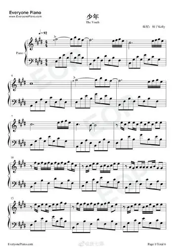 少年-梦然-钢琴谱五线谱 来自庄七泽 - 微博