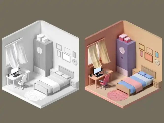 【maya场景建模】可爱温馨的室内卧室场景模型制作案例