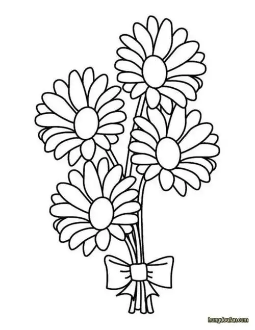 扎着蝴蝶结的一束花要如何画?-红豆饭小学生简笔画大全