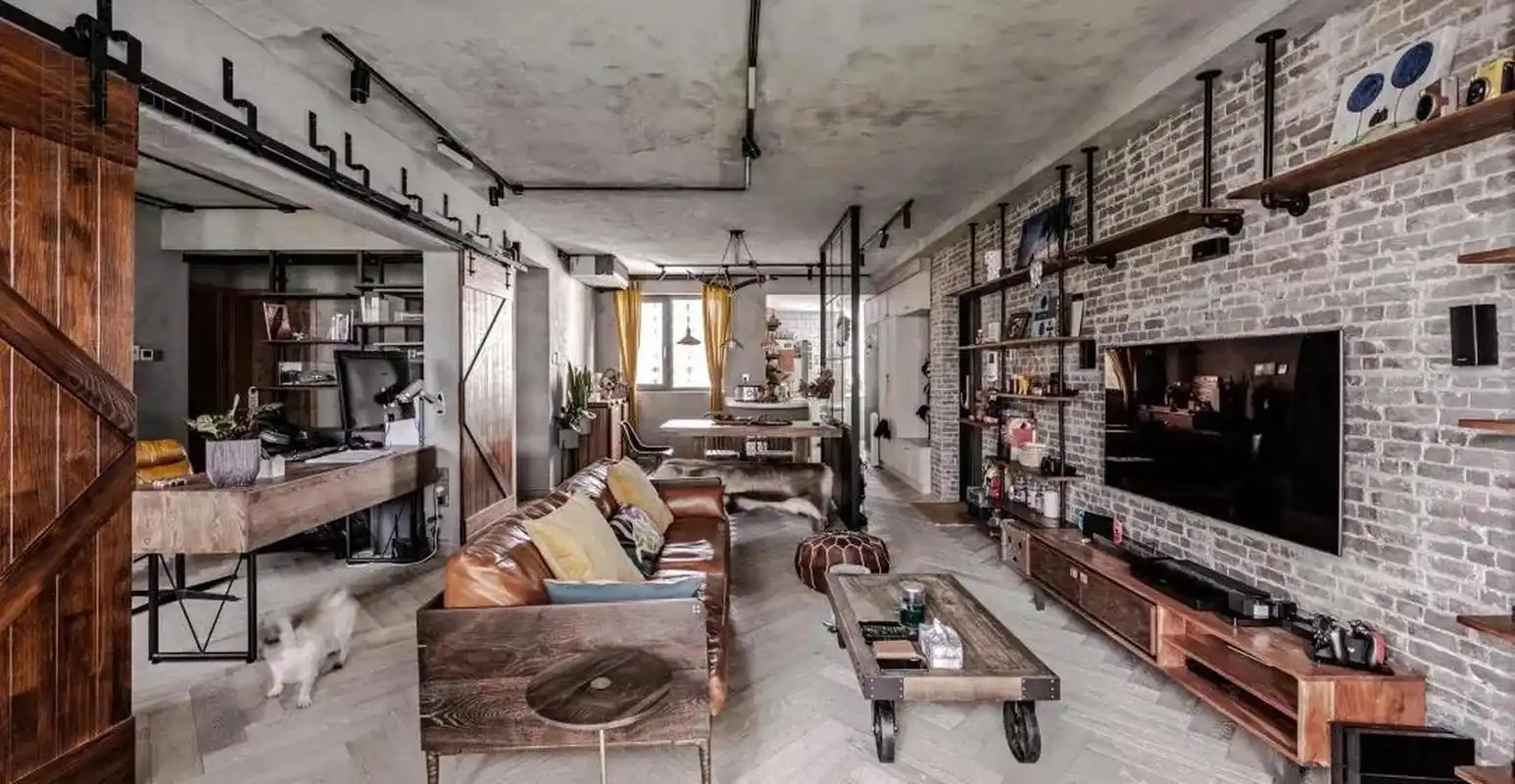 gif创作人#   分享一套120平米的简约工业风装修案例,原始的水泥灰