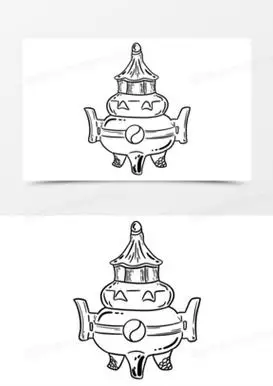 手绘线稿香炉免抠素材120卡通手绘古代文物元素120火炉490游戏元素