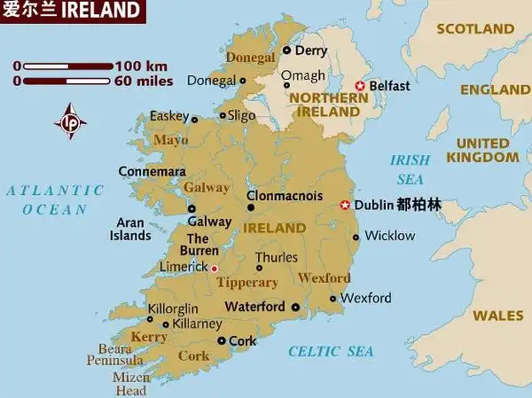 爱尔兰地理位置图
