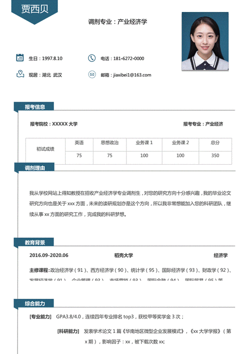 研究生简历模板docx2页