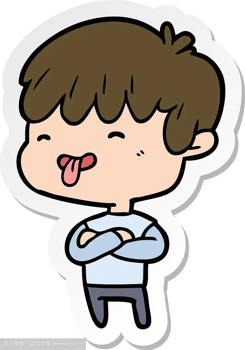 一个卡通男孩伸出舌头的贴纸