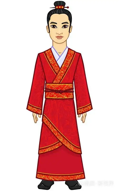 动画亚洲人对古代的衣服.充分的成长.孤立在白色背景上的矢量图