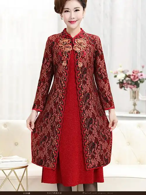 结婚喜婆婆丈母娘穿的衣服嫁女儿结婚宴婚礼妈妈礼服套装连衣裙秋冬季