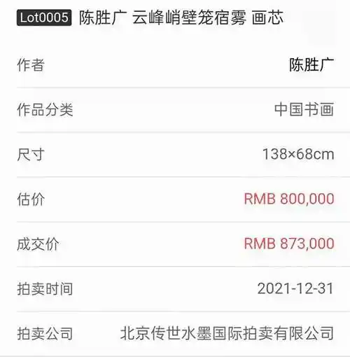 陈胜广作品云峰峭壁笼宿雾拍卖成交刷新雅昌拍卖艺术榜