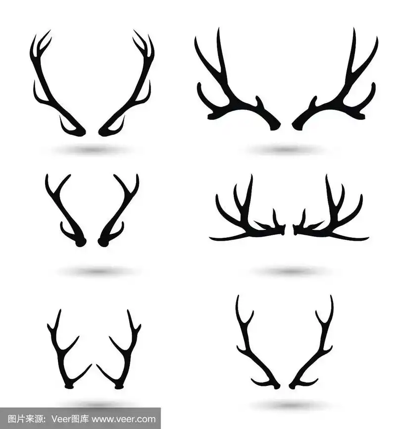鹿角设置矢量插图