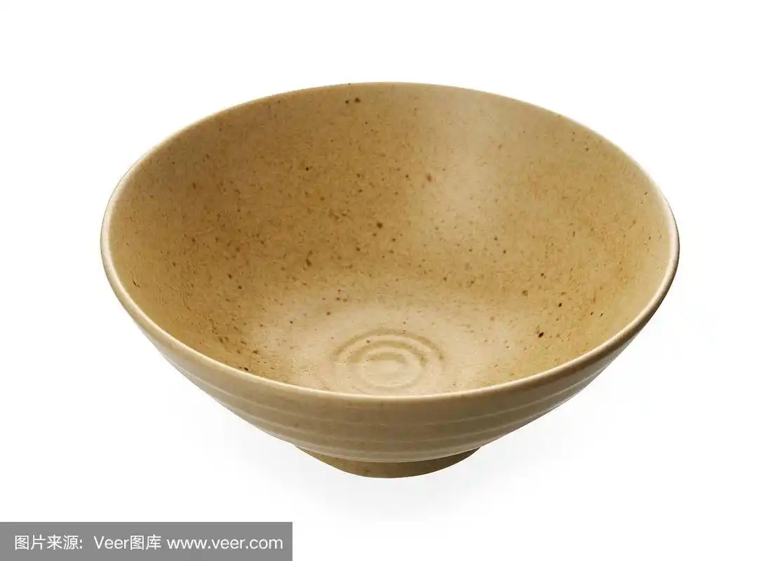 浅棕色陶瓷碗,空碗孤立在白色背景与剪切路径,侧视图