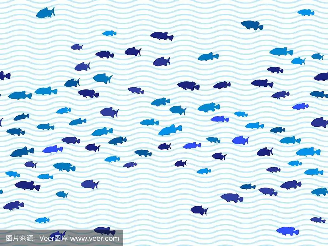 矢量,鱼群,式样,蓝色,四方连续纹样