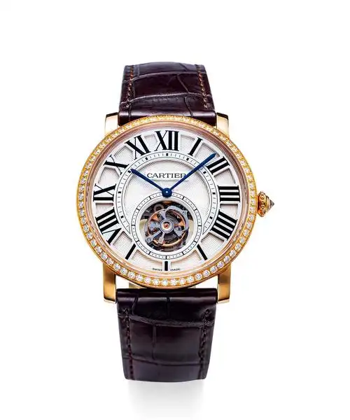 卡地亚 精致,玫瑰金镶钻机械腕表,备浮动式陀飞轮,「rotonde de