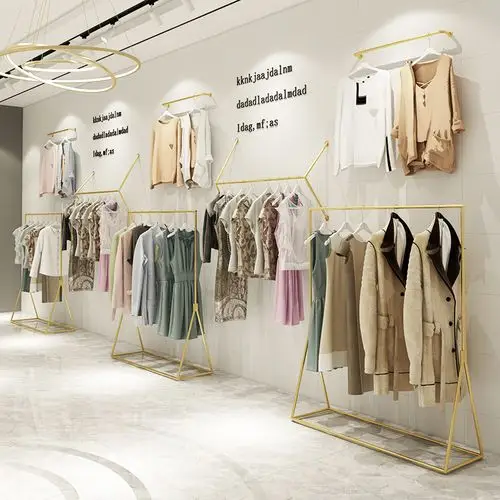 女装服装店货架展示架子陈列专用落地式卖挂衣服的杆中岛上墙金色