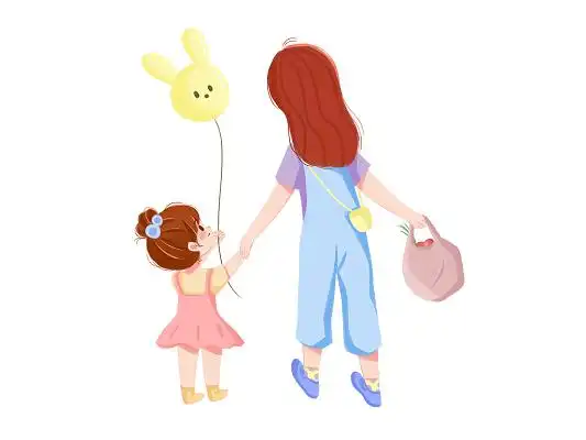 母亲节母亲牵孩子卡通人物png素材卡通背影老人素材原创插画海报皮肤