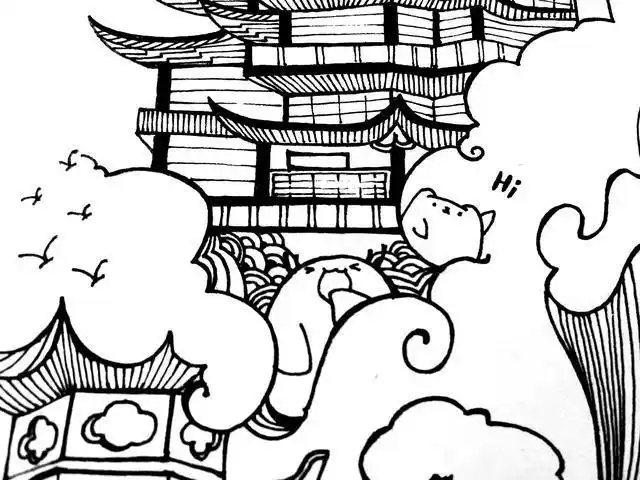 中国风建筑简笔画过程解析,新手也能画的很好看