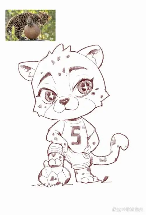 开心创意速写「足球小豹」