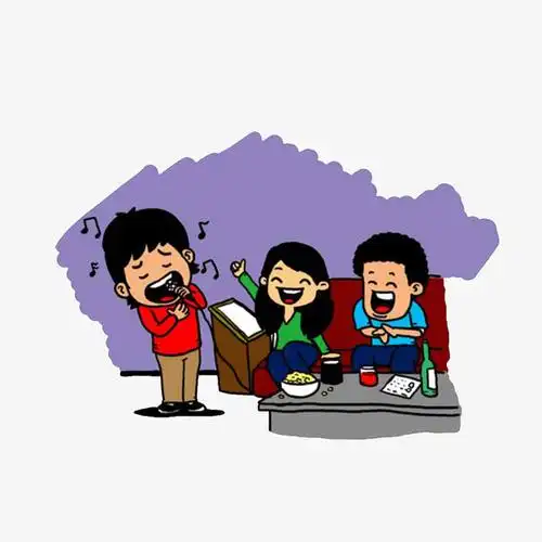 卡通ktv唱歌狂欢的男女素材