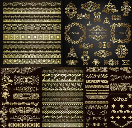 欧式复古花纹花边样式蕾丝边框边角纹样雕花证书装饰矢量素材084