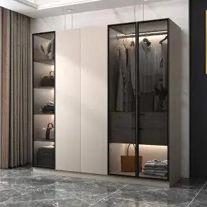 60衣柜现代简约家用卧室分层隔板定制三角整体开门大衣柜橱木质组装