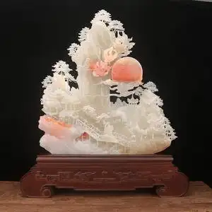 0010人付款天猫天然玉石兔子摆件一对十二生肖兔中式家居书房办公室