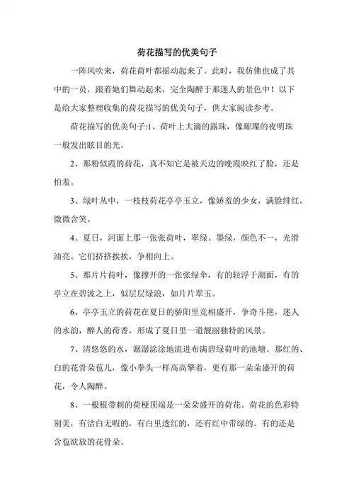 荷花描写的优美句子