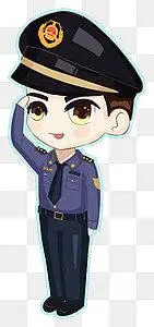 手绘卡通可爱敬礼警察插画素材