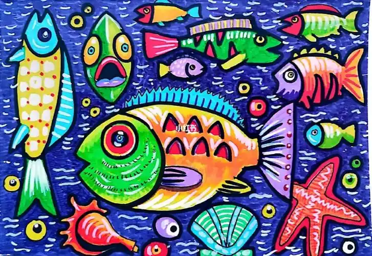 深海鱼群创意美术儿童画