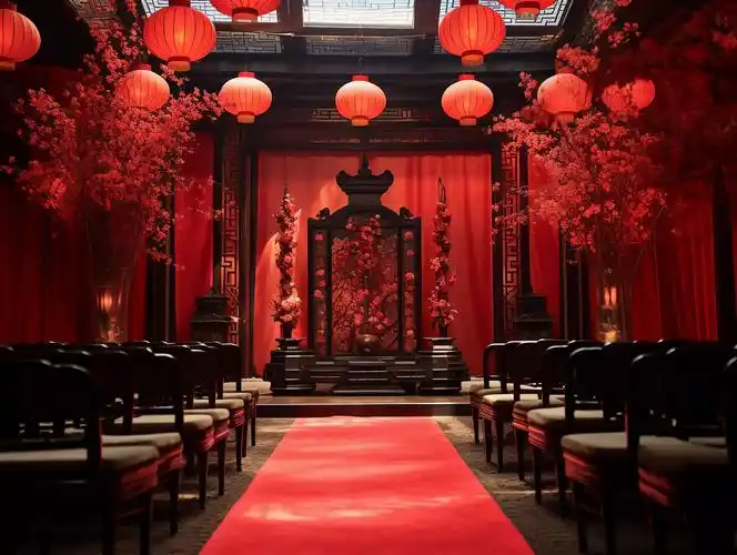 中式婚礼布置中国红大气风格唯美婚礼签到处婚礼婚庆结婚海报红色黑色